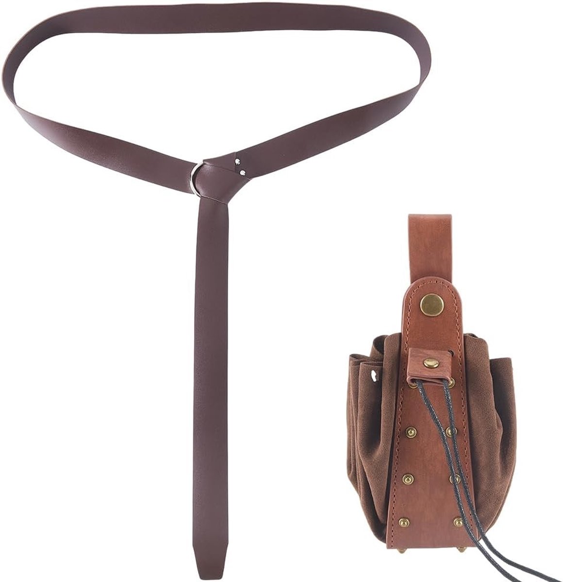 Renaissance LARP Tas van PU Leer voor Piraten en Vikingen - Vintage Heuptas met Trekkoord voor Halloween en Cosplay Accessoires in Kokosnootbruin