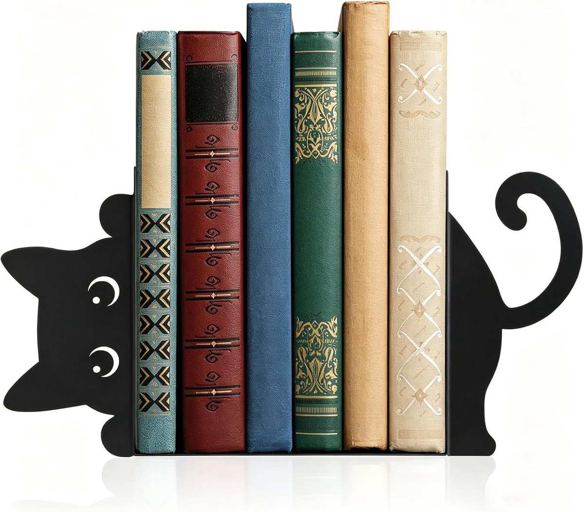Decoratieve metalen boeksteunen voor katten, 2-delig set voor boekenplanken, kantoor en thuis, cadeau voor kattenliefhebbers en boekenfans