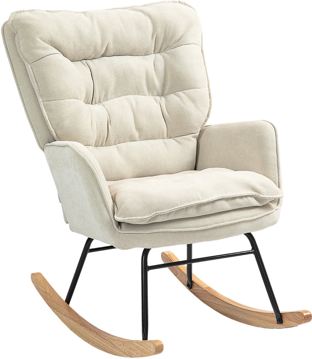 Homcom Schommelstoel met Armleuningen en Houten Frame - Relaxstoel - Fauteuil - Chenille - Beige