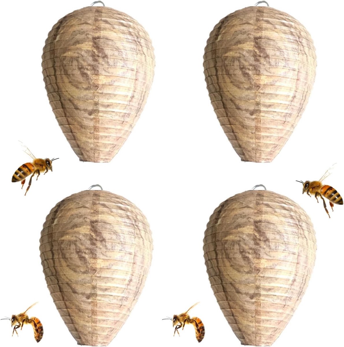 4 Stuks Nep Wespennest, Hangend Vals Wespennest voor Buiten en Binnen, Effectief Wespenschrikmiddel voor Tuin en Huis