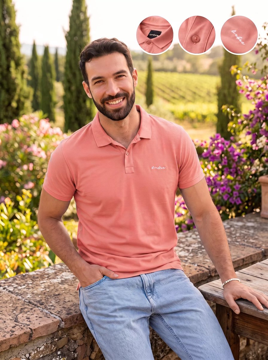 Italian Style - Bellagio - Heren Poloshirt - Koraal - Style-Italie