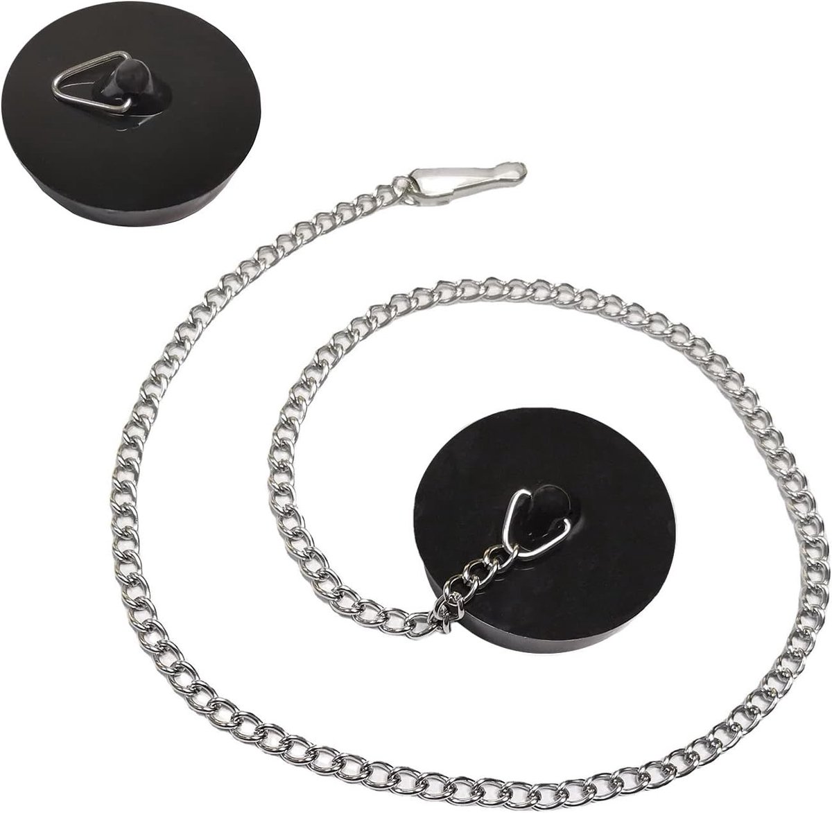 Afvoerstop - Zwart - Ø 45,6 mm - PVC met Stopketting - Voor Gootsteen en Badkuip