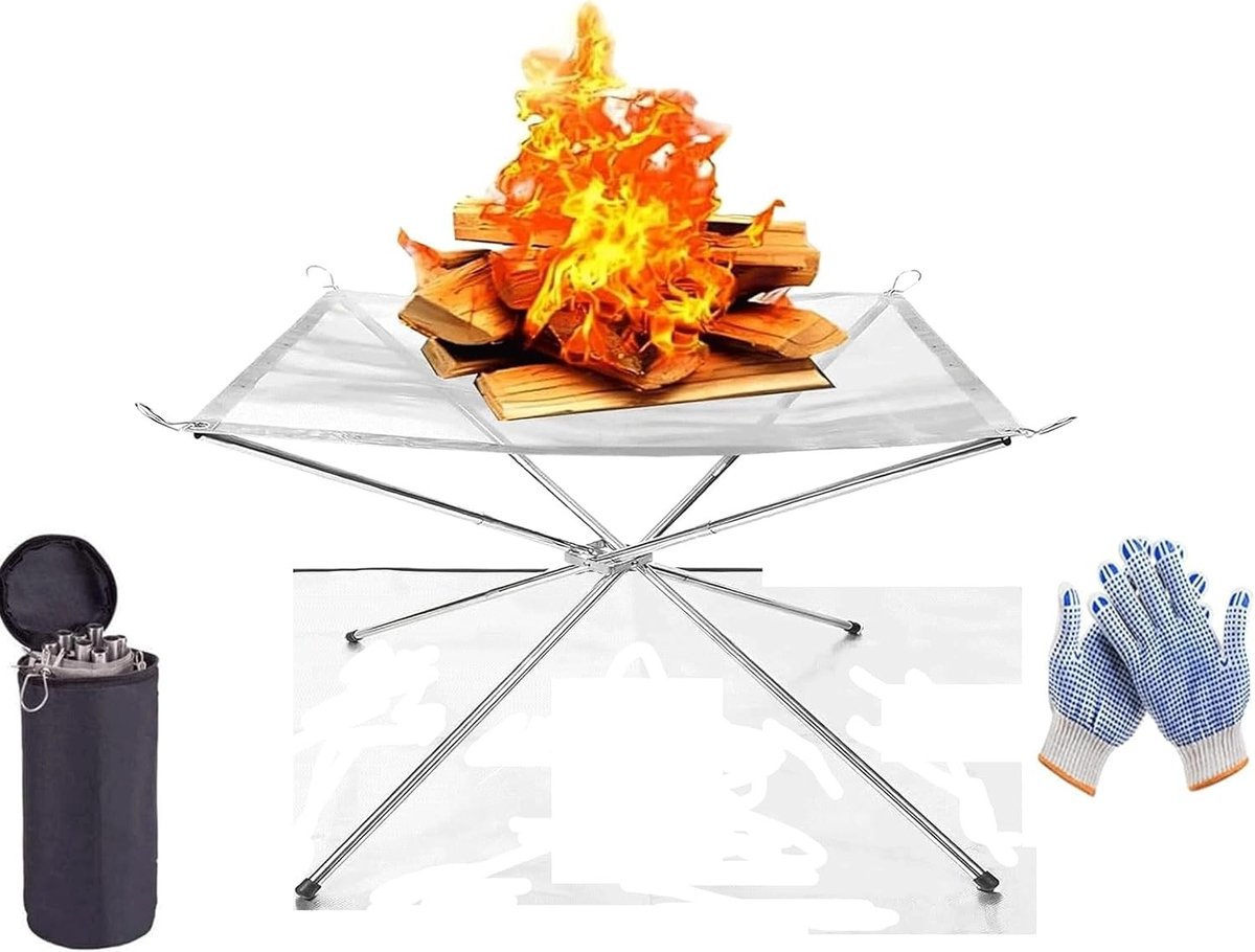Draagbare Vuurplaats - Roestvrijstaal - 41,9 cm - Opvouwbare Outdoor Vuurkorf - Voor Kamperen en Buitenavonturen