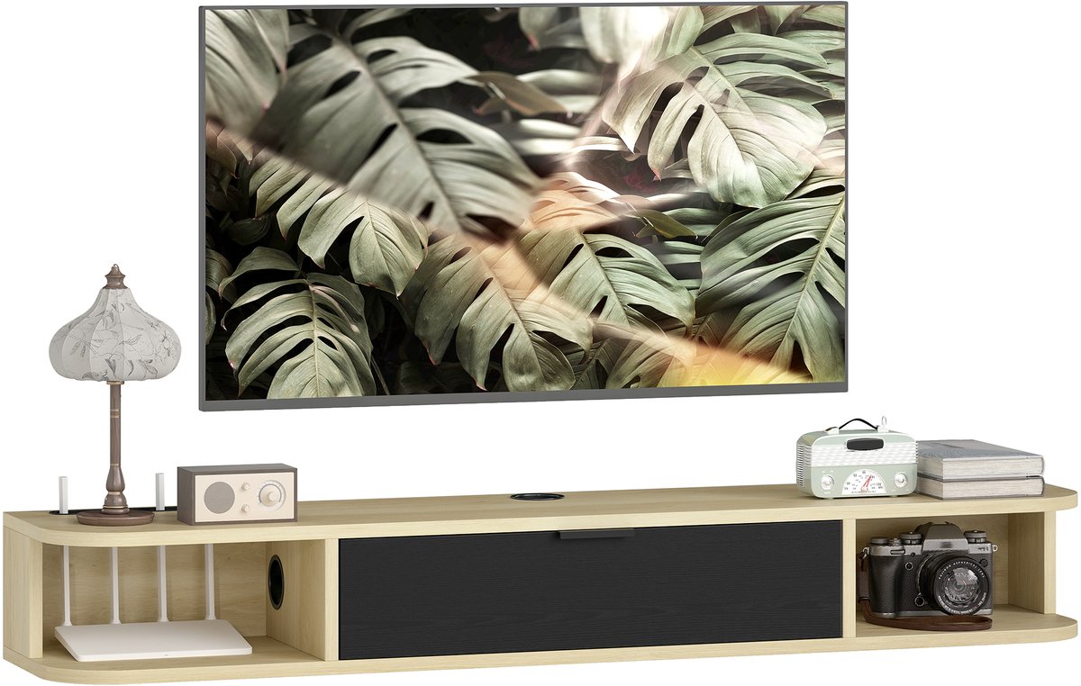 HOMCOM TV-standaard - Spaanplaat - 120x24x16cm - Zwart
