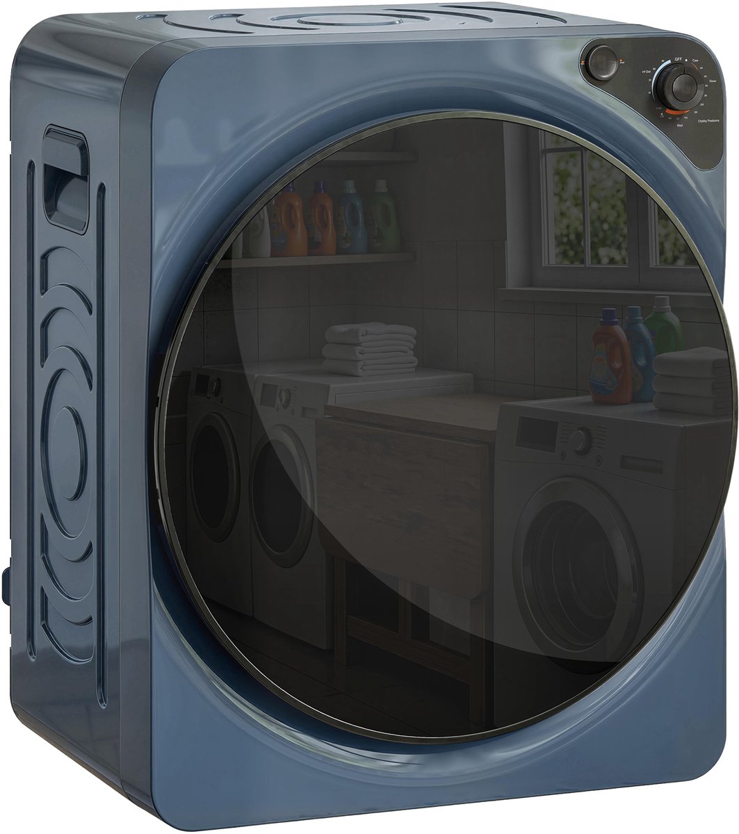 TEKROA® Wasdroger - Compacte wasdroger met ventilatie, 1000W elektrische droger - 5 kg capaciteit, 5 droogstanden - roestvrijstalen trommel - blauw