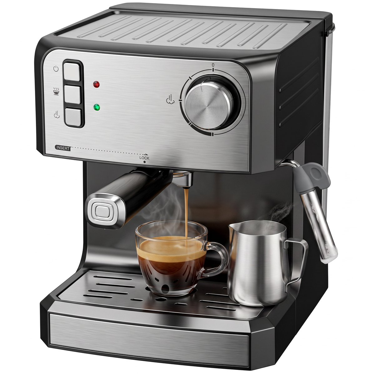 TEKROA® Espressomachine - 20 bar koffiemachine met melkschuimer - 1,6 liter waterreservoir - zwart