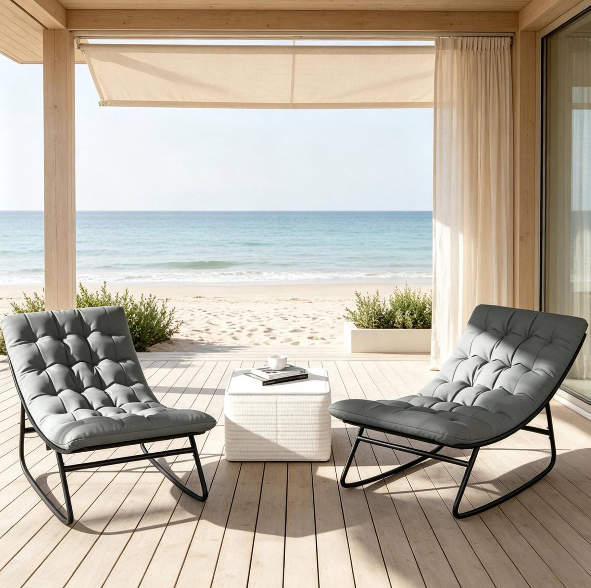 STILVORA Schommelstoel Set van 2 - Comfortabele Relaxstoel Met Dik Kussen - Voor Terras, Veranda En Balkon - Staal - Donkergrijs En Zwart