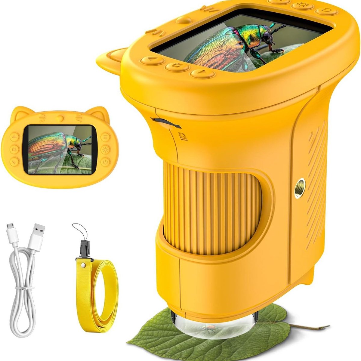Draagbare Kind Digitale Microscoop Met 2,4 Inch HD Kleurenscherm, Oplaadbaar USB Vergrootglas Met LED Licht, Leermiddel Voor Natuuronderzoek, Insecten en Plantonderzoek Katvormige Handmicroscoop Voor Kinderen, Elektronische Vergrootglas Met Scherm