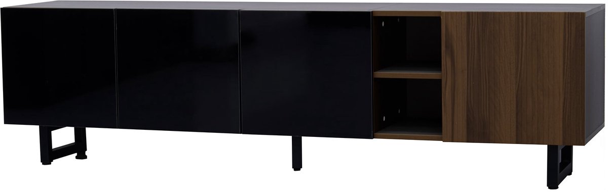 Merax Televisiemeubel 180 cm - Zwart met houtlook - 4 deuren - Hoogglans deuren - Ruime opbergruimte