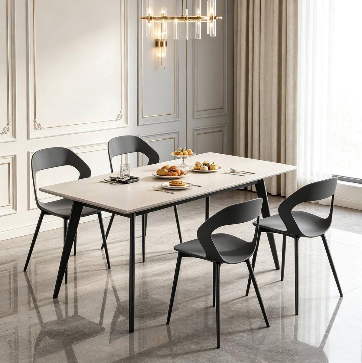 STILVORA Eetkamerstoel - Set Van 4 - Ergonomische Open Rugleuning En Ruimtebesparend Zonder Armleuningen - Voor Eetkamer En Keuken - Kunststof En Metaal Grijs