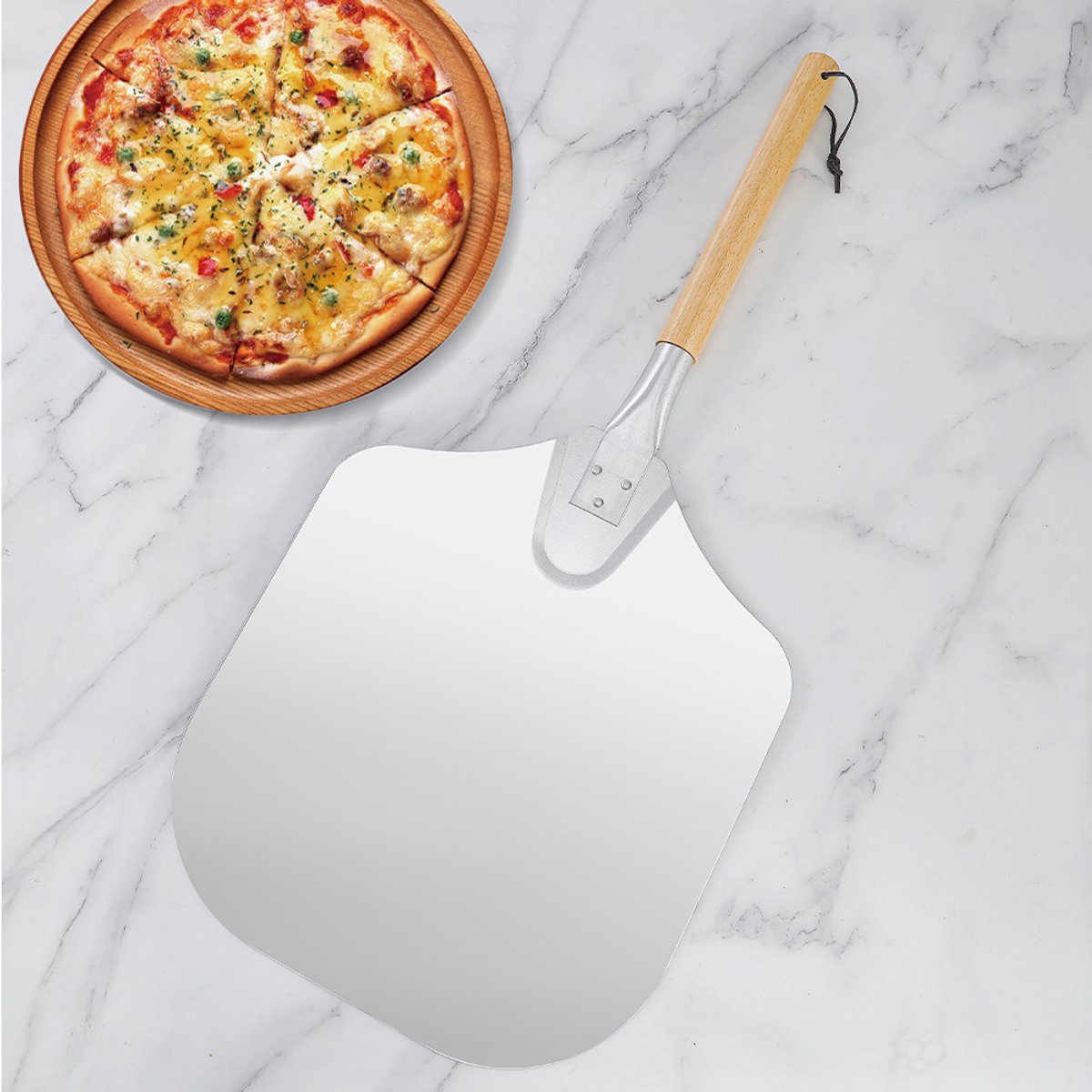 Grote Aluminium Pizzaschep 30,5cm Breed, Afneembaar Ergonomisch Houten Handvat, Schuifplank Voor Pizza, Brood en Gebak Uit Oven Halen Lichtgewicht Pizzaschuiver Met Houtgreep, Oven Accessoire Voor Thuisbakken"