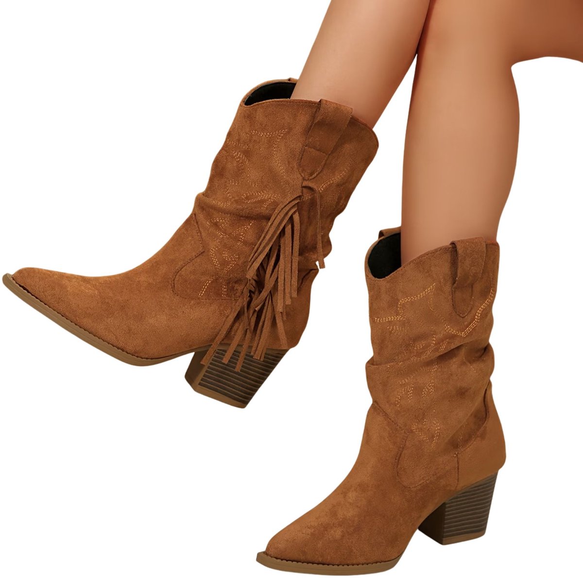 Currero Dames Cowboy Laarzen Hoge Hak Enkellaarzen Kniehoge Western Boots Chelsea 40 Bruin