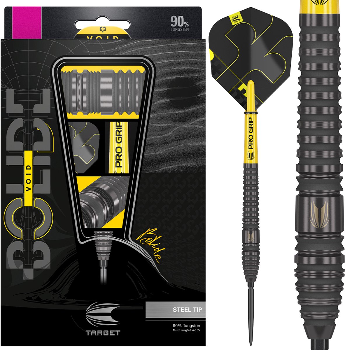 Target Darts Bolide Void Steel Tip Dartpijlen 26G Barrel 03 - 90% Tungsten met Swiss Point Technologie, Pro Grip Shafts en Pro Ultra Flights - Zwarte Titanium Nitride Coating