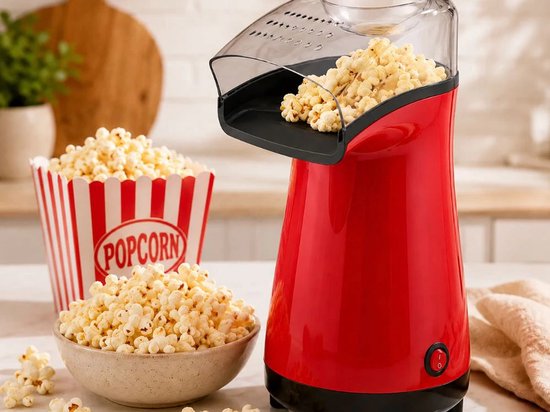 Elektrische Popcornmachine 1200W – Vetvrije Hete Lucht Bereiding – Rood/Zwart — afbeelding 3