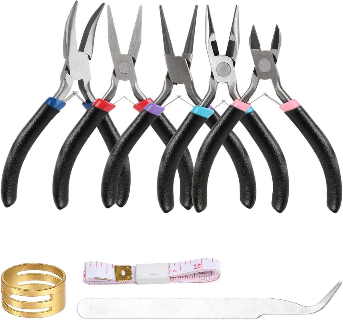 Sieradentangenset - Zwart - 5 Stuks - Hoogwaardig Staal met Rubber Handgrepen - Voor Sieraden en Doe-Het-Zelf Projecten