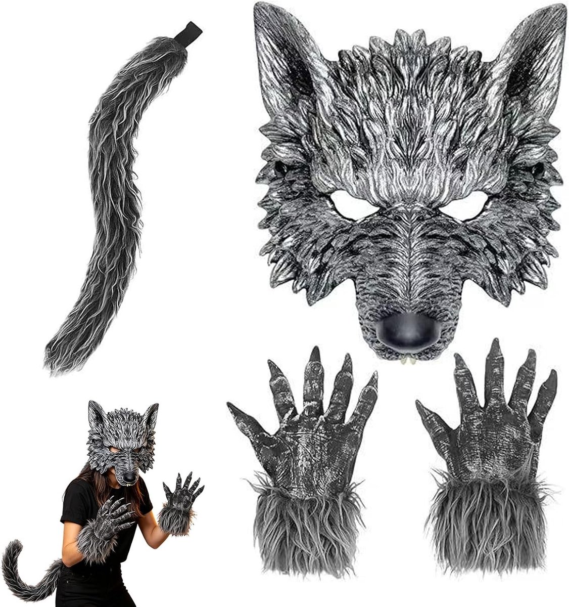 Harige Masker - Wolf - Kostuumaccessoires voor Halloween, Kerstmis en Carnaval voor Volwassenen