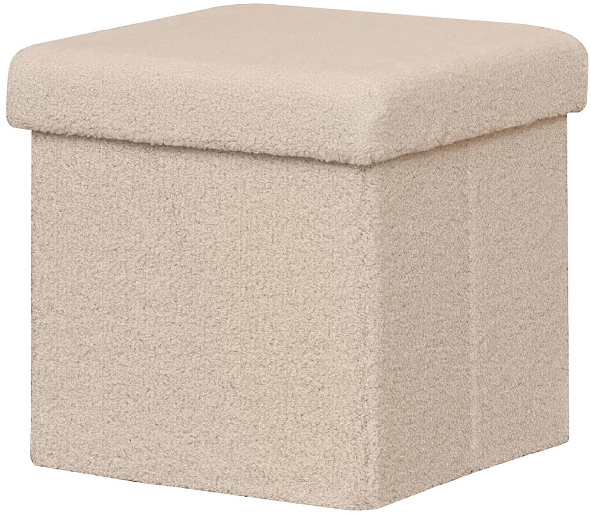 Famanu – Poef met opbergdoos, kleine kist, opvouwbaar en kubusvormig, ideaal voor entree, woonkamer en slaapkamer, beige, 32 x 32 x 32 cm