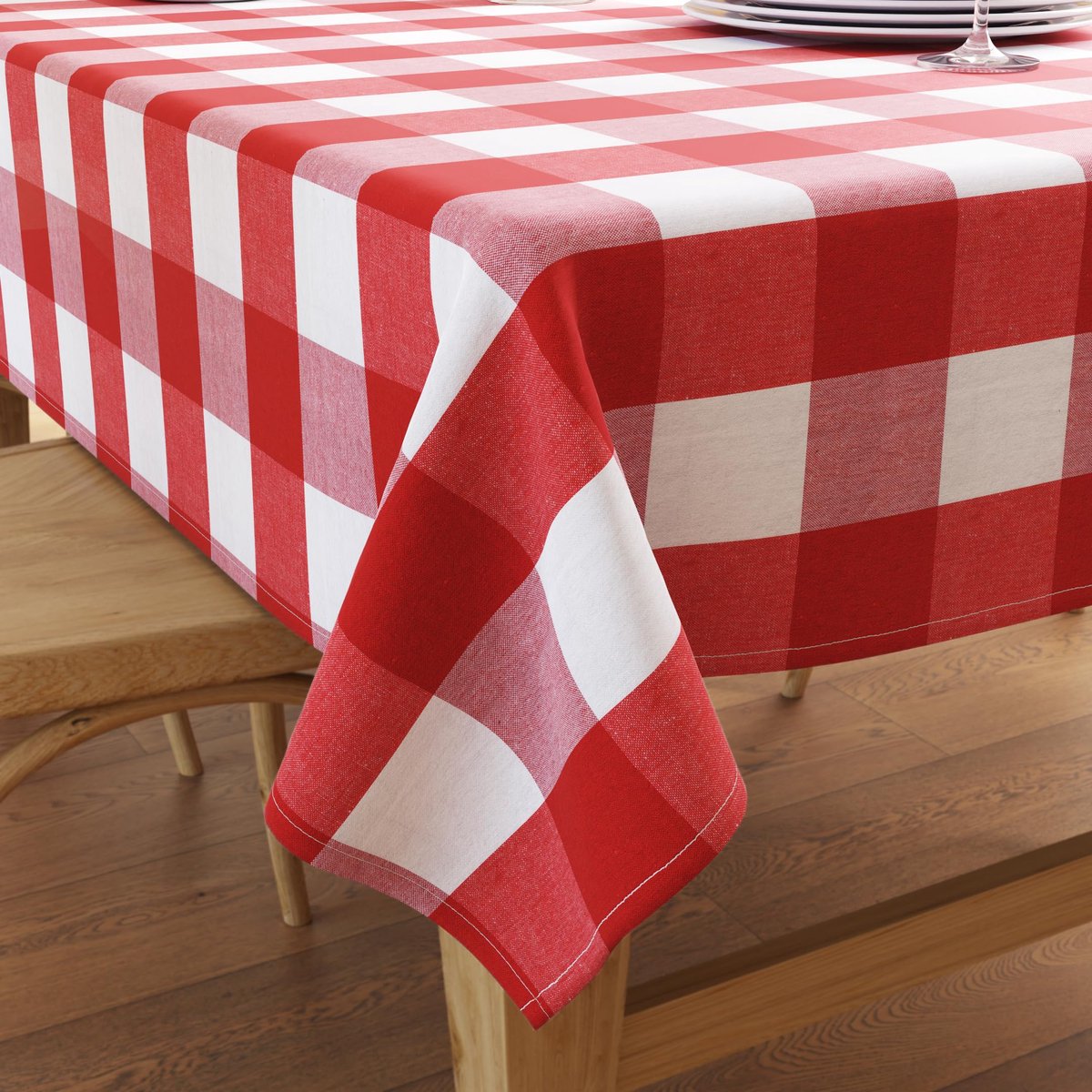 Famanu – Tafelkleed voor 6-zits diningtafel, buffalo, rode ruiten, 142 x 240 cm, stof geverfd van draad, gemerceriseerd, wasbaar, rechthoekig, voor thuis, hotel en restaurant