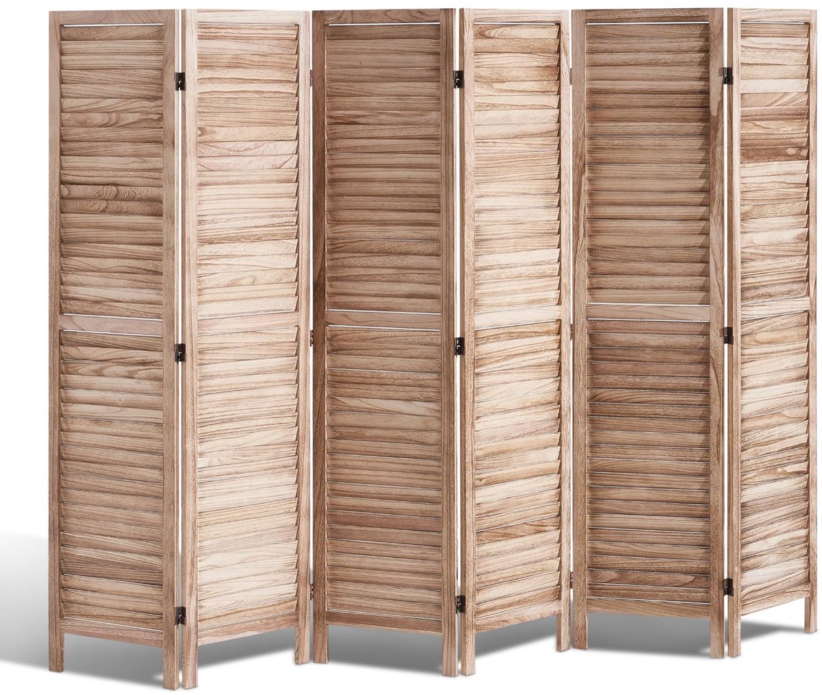 Famanu – Draagbaar houten scherm in Europese stijl, inklapbaar, 6 panelen, voor privacy, 2420 x 1700 x 18,5 mm, voor het scheiden van ruimtes