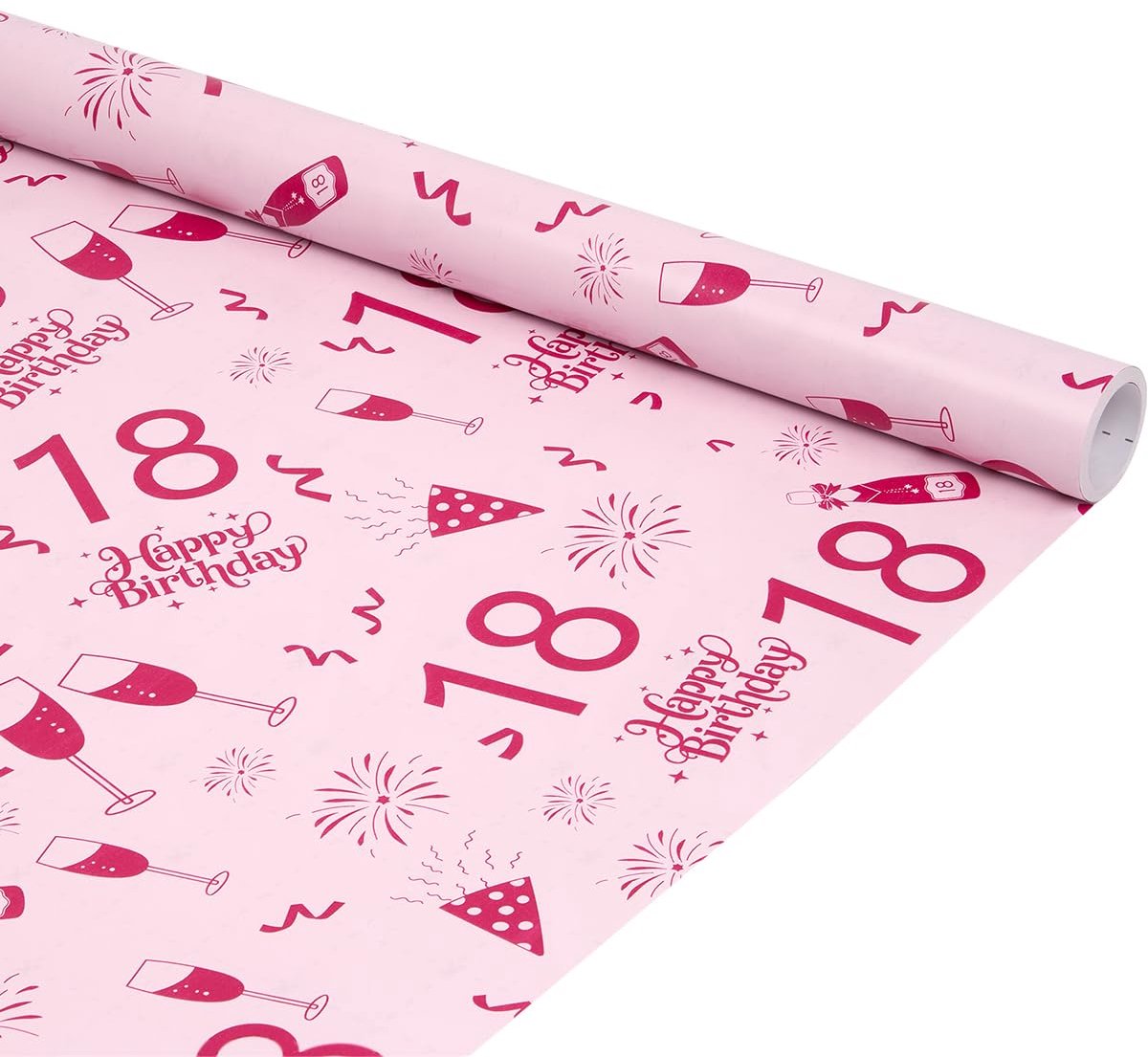 Rol cadeaupapier voor een 18e verjaardag, 6 m x 43 cm, roze cadeaupapier voor verjaardagscadeaus - ShopVlot
