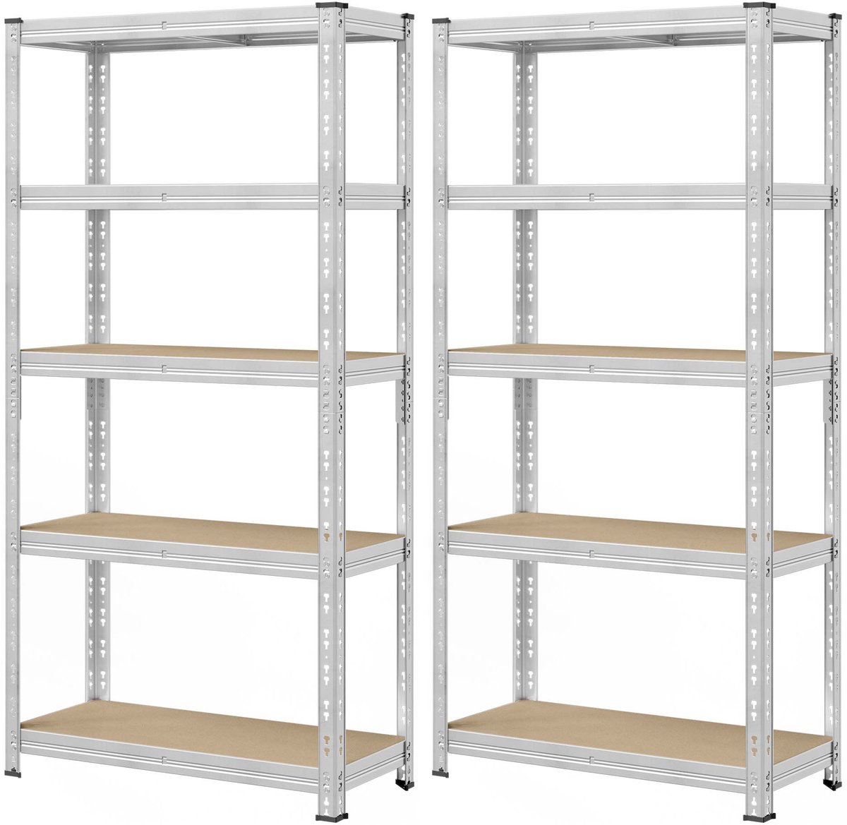 Opbergrek 2-delige set Displayrek 40x90x180cm Zilver Montage zonder schroeven Eenvoudige montage Deelbaar ontwerp met verstelbare legplanken Draagvermogen per plank 175 kg Stevig en duurzaam metalen frame Geschikt voor garage magazijn en opslagruimte