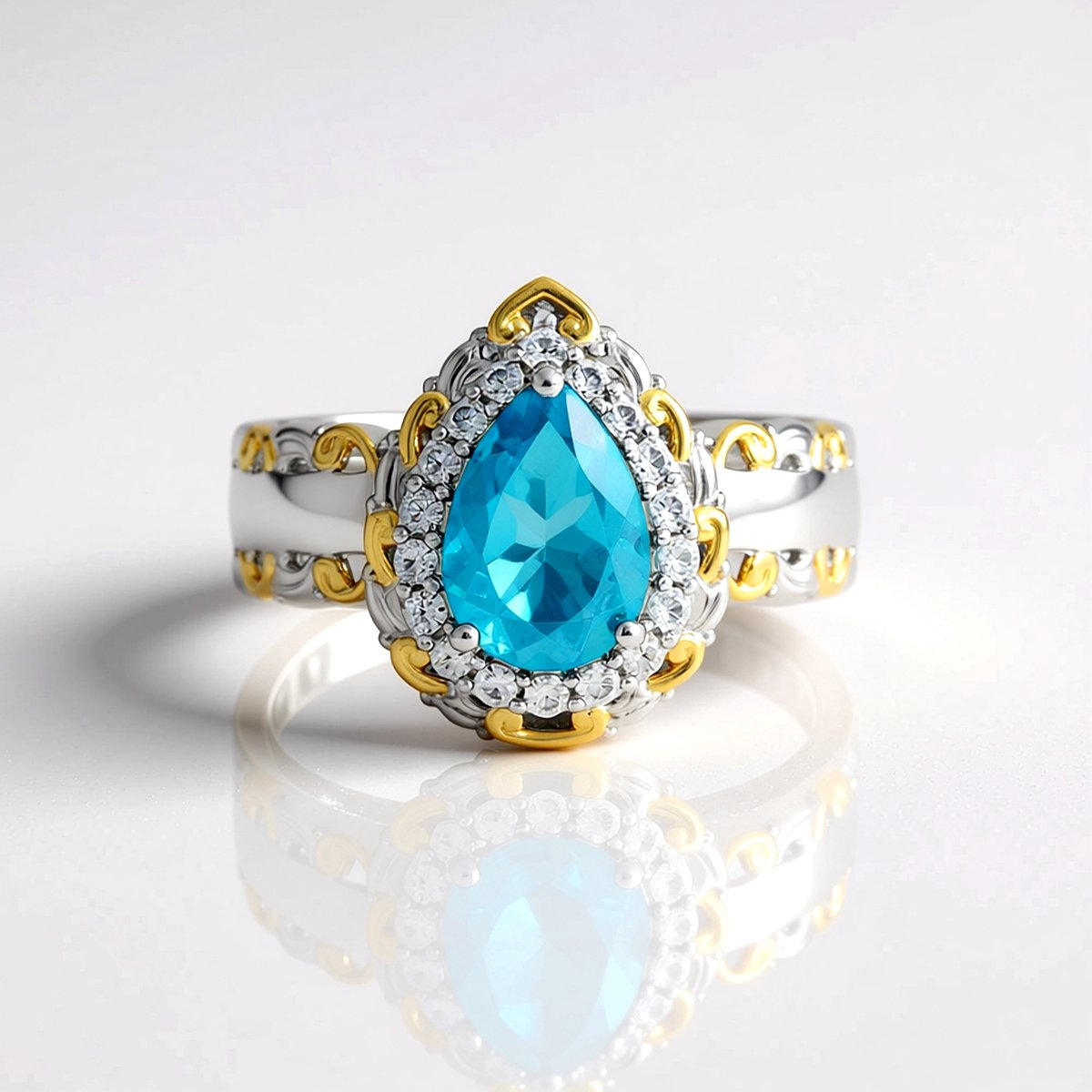 Cavill - Zilveren ring met 2,07 ct paraiba blauwe topaas - 925 sterling zilver met 18 zirkonia - Peervormig - Braziliaanse topaas ring