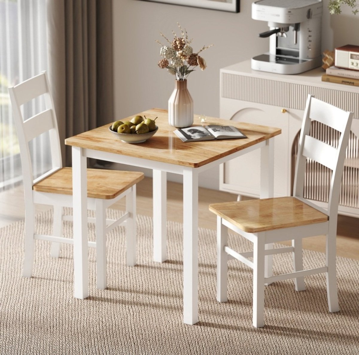 REDOM - Eettafel - Vierkante vorm - Vaste constructie - Landelijke stijl - Eetkamer of keuken - Rubberhout - Eiken - 69 x 69 x 75 cm