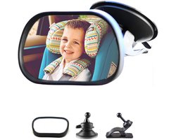 Allvia® Auto Spiegel Baby - Achteruitkijkspiegel Baby - Autospiegel Baby Voor Achterbank - Zwart - 12cm x 8cm x 6cm