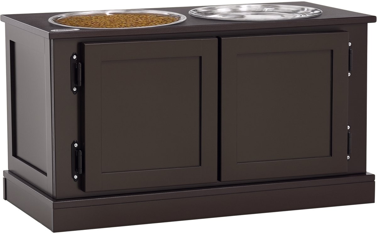 Sogiol® Verhoogde Voerbak Honden met Opbergruimte - 60x30x 60 cm 30 cm 34 cm - bruin + zilver