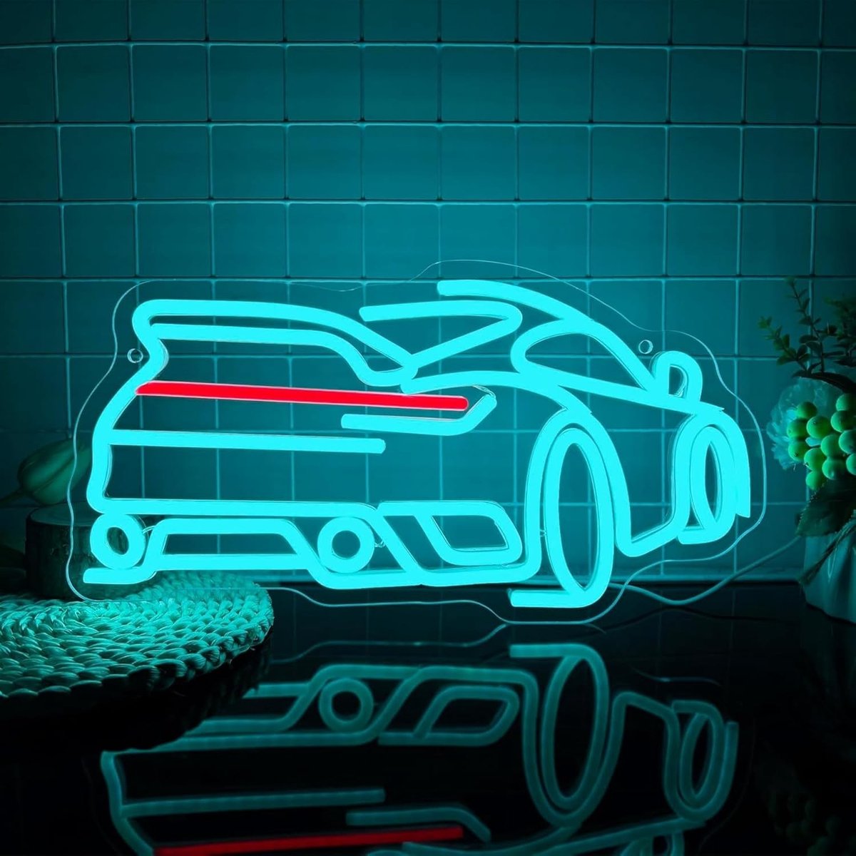 Blauwe Neon LED Lamp - Blauwe Auto - Acryl Decoratief Licht - Voor Slaapkamer, Woonkamer, Bar en Feestjes