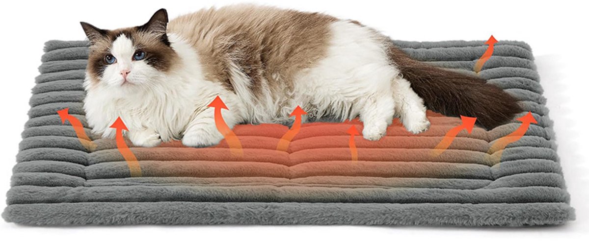 Zelfverwarmende huisdierenmatras – wasbare, zachte, warmhoudende kattendeken met antisliponderkant, geschikt voor puppy's en katten, 61 x 45 cm