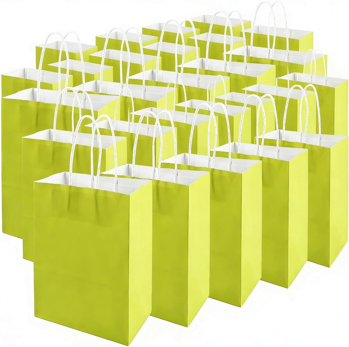 75 Stuks Groene Papieren Tassen met Handvat 15 x 8 x 21 cm - Kraft Tassen voor Verjaardagsfeest, Kerstcadeaus en Winkelen