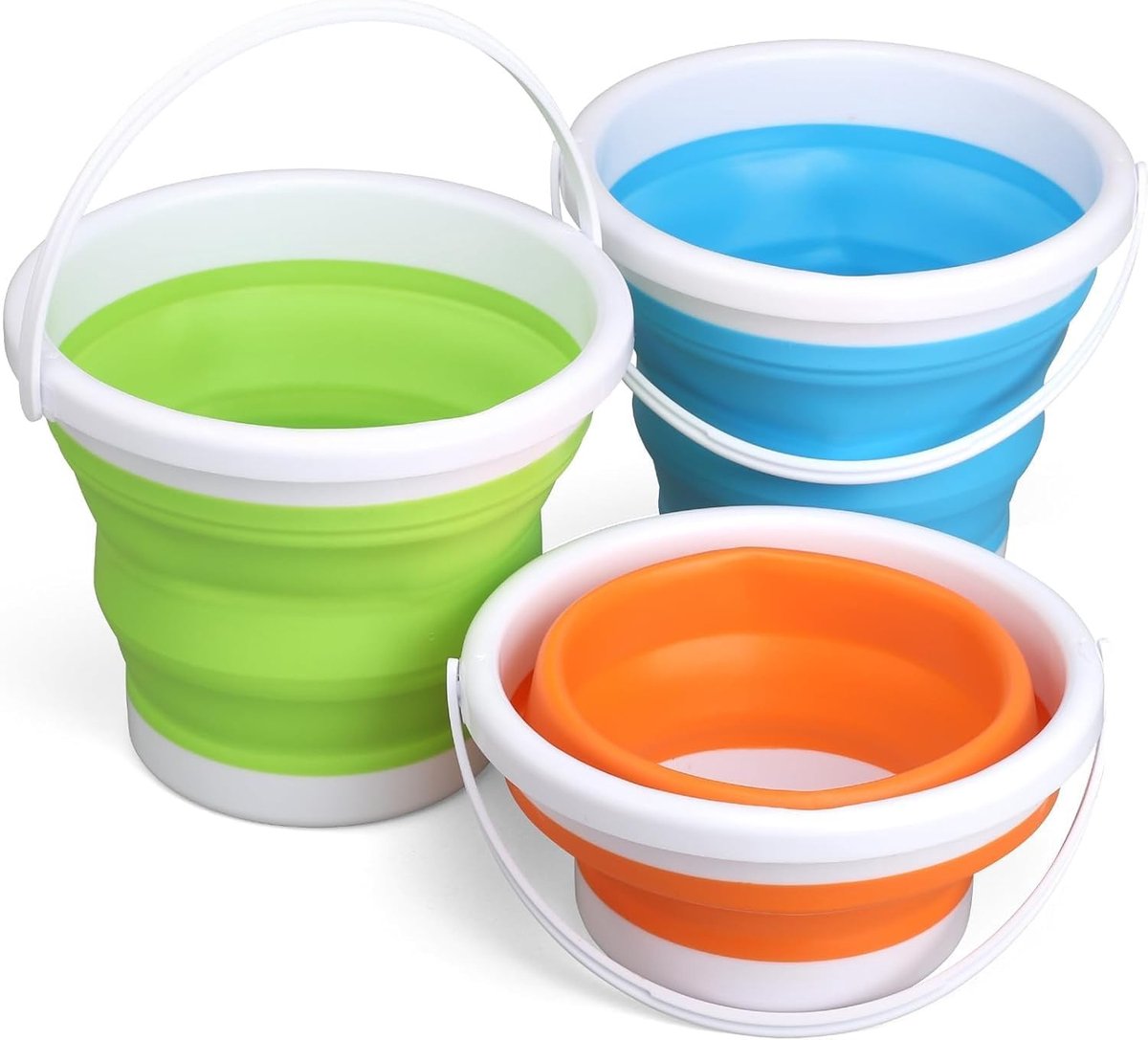 Vouwbare Siliconen Emmers Set van 3, 3L Jumbo Strand Speelgoed Emmers voor Water, Tuinieren en Kamperen (Blauw)