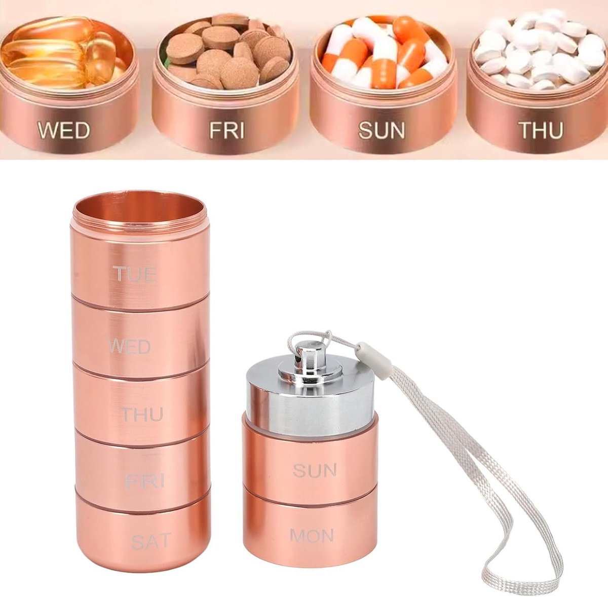 Draagbare Waterdichte Weekdoos voor Medicijnen - Aluminium 7 Dagen Pillendoos met Handgreep voor Vitamines en Supplementen