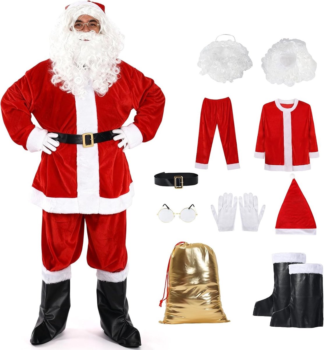 Kerstman Kostuum Set - Rood - 10-delig - Voor Volwassenen - Perfect voor Feestdagen