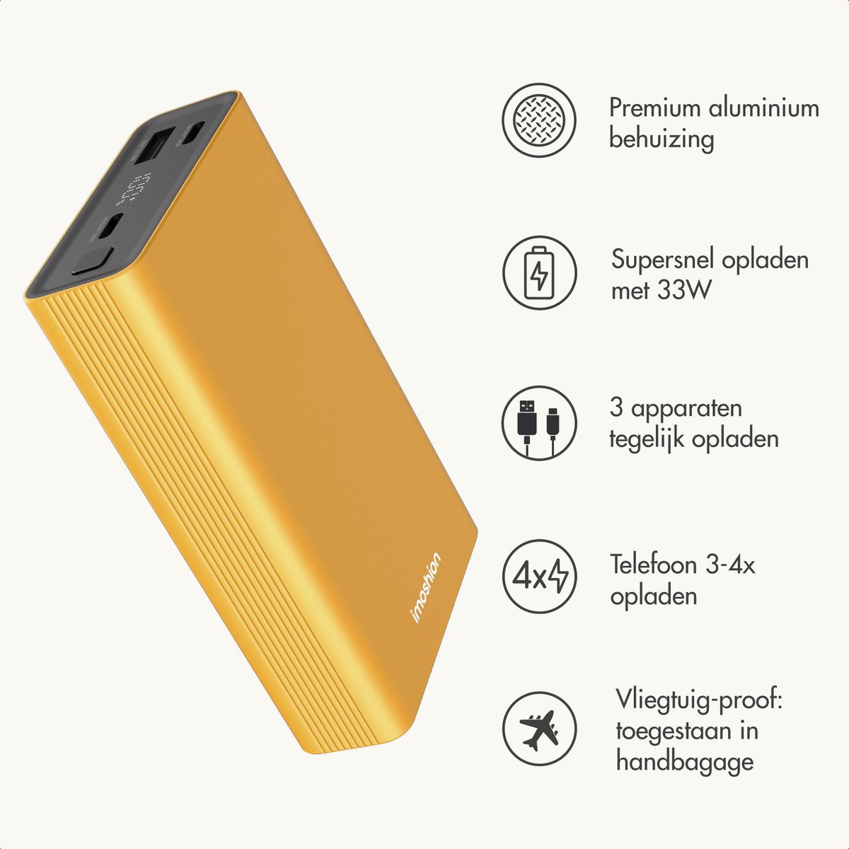 imoshion® Powerbank 20000 mAh - 30W Ultra Snellader - 4x Smartphone Opladen - USB C / USB A - Powerbanks - Universeel - Quick Charge 3.0 en Power Delivery — cadeau in Telefoon & Tablet - foto 2