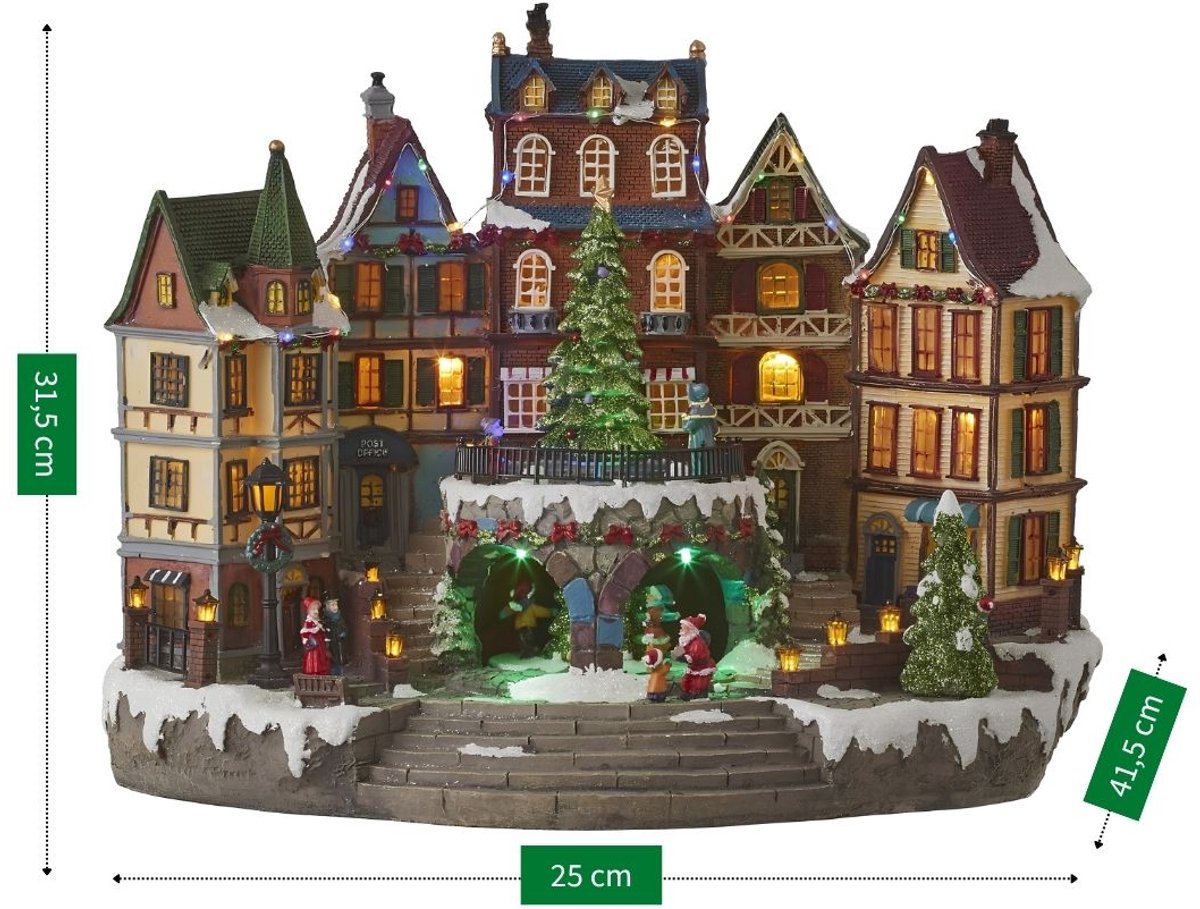 Luville Kerstdorp Miniatuur Dorpsplein - Kerstversiering met Draaiende Kerstboom - Kerstslingers voor Sfeervolle Aankleding - Kerst Deco Dorpje - L42 x B25 x H32 cm - Meerkleurig – foto 7