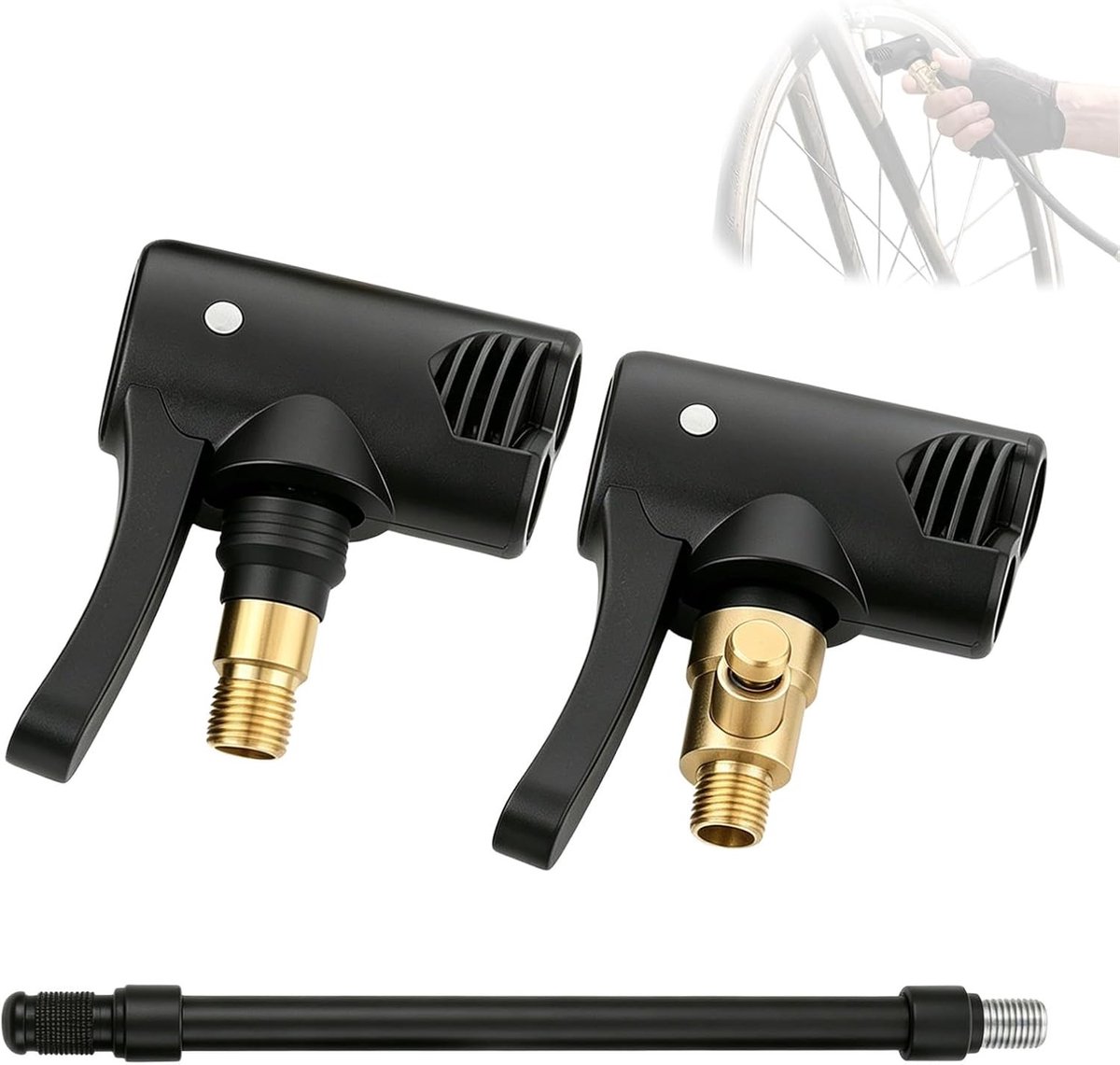 Bandenventieladapter - 8 mm - 16 cm Slang - Robuust Messing en Kunststof - Voor Auto, Fiets en Motor