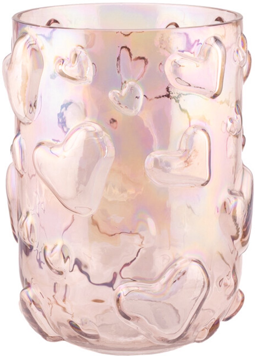 Glazen vaas hartjes holo roze M