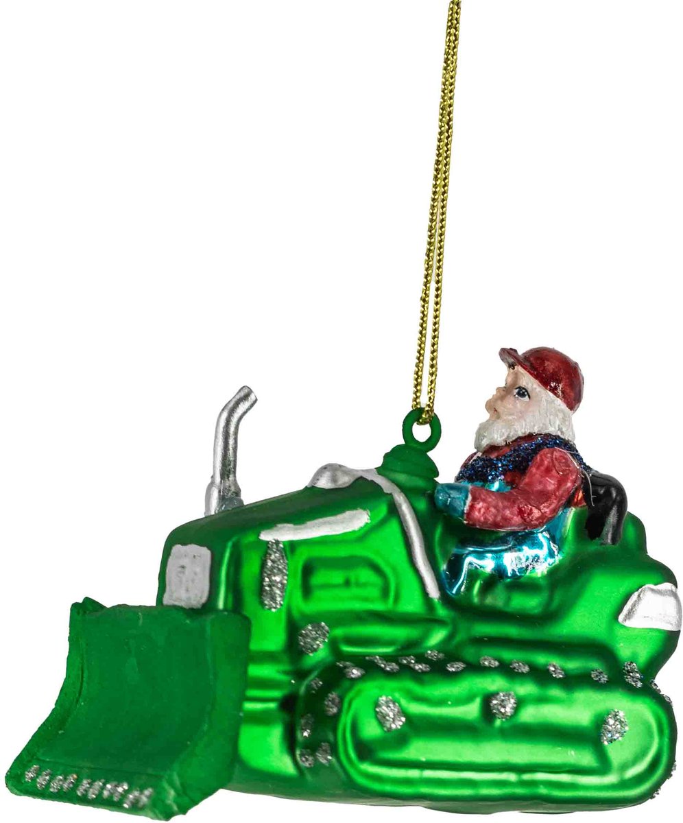 homebound by ky Kerstbal kerstman op tractor | glas | 10,1x5,3x9,5cm | kerstbal Groen