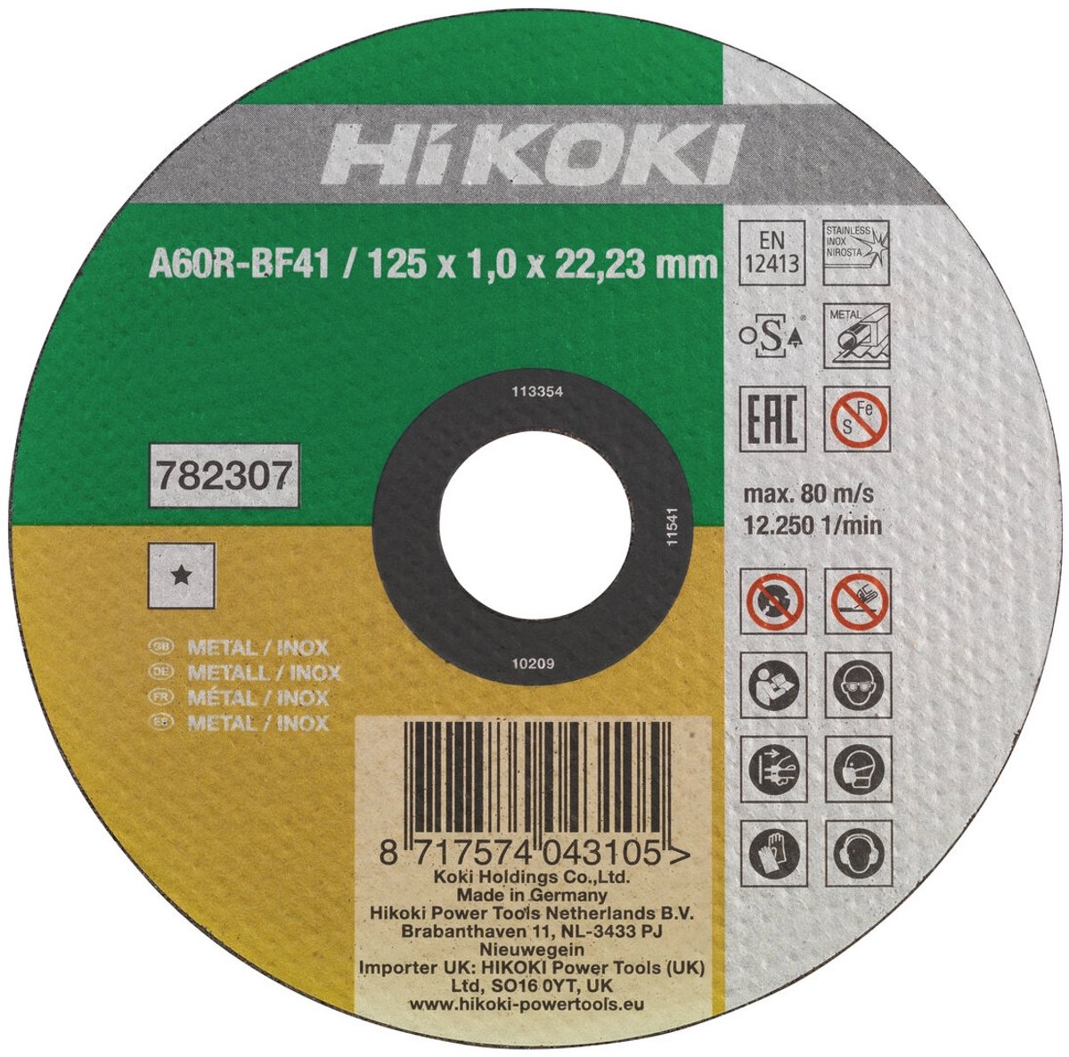 HiKOKI Doorslijpschijf voor RVS/metaal 115x1mm - 782306