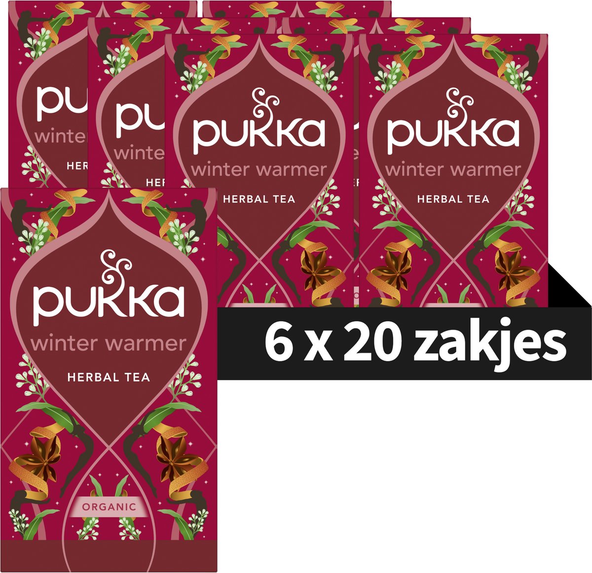 Pukka Tea Winter Warmer Rooibos - 120 Theezakjes - Biologische Kruidenthee - 6 x 20 zakjes - Thee Voordeelverpakking