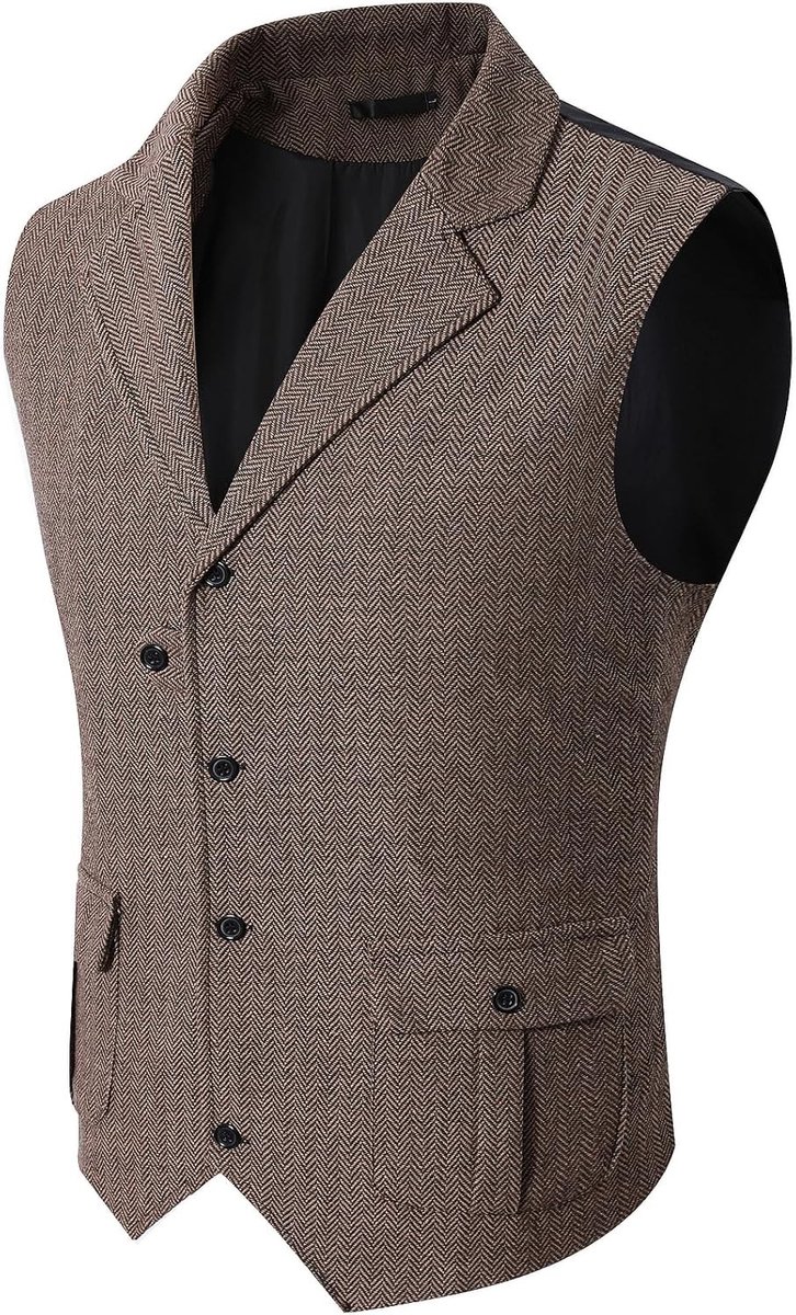 Vintage Herringbone Vest voor Mannen - Tweed V-hals Regular Fit Casual Kostuum Vest in Mintgroen