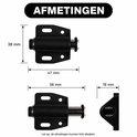 Afmetingen van zwarte kastdeur pushers: 38x47mm, 56x19mm. Let op: afmetingen kunnen afwijken.
