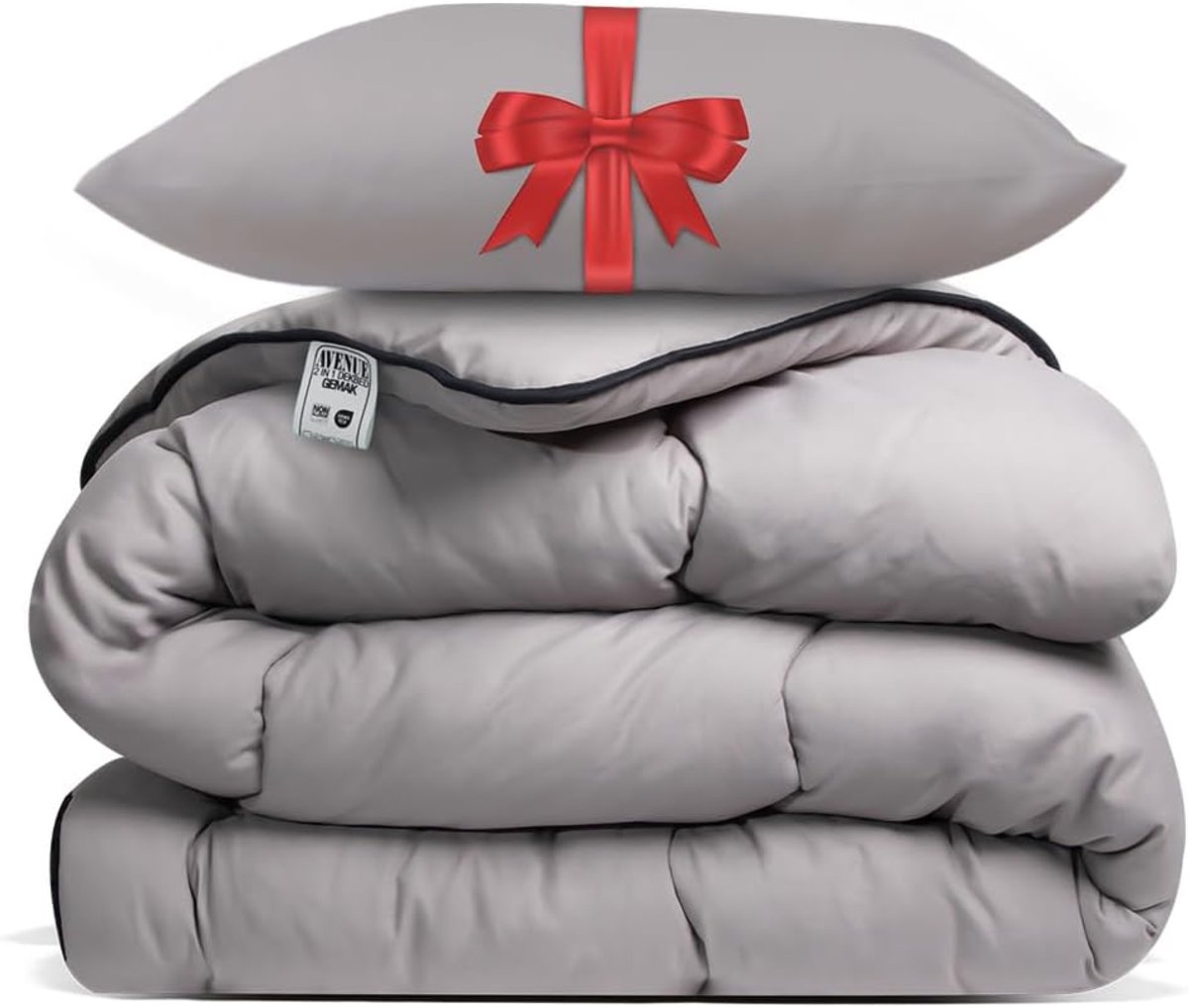SnelShoppen - Dekbed zonder Overtrek 140x200 cm + Hoofdkussen 60x70 cm Taupe - Hoesloos, Anti-allergisch, Wasbaar op 60°C, All Year Comfort Slaapbunde