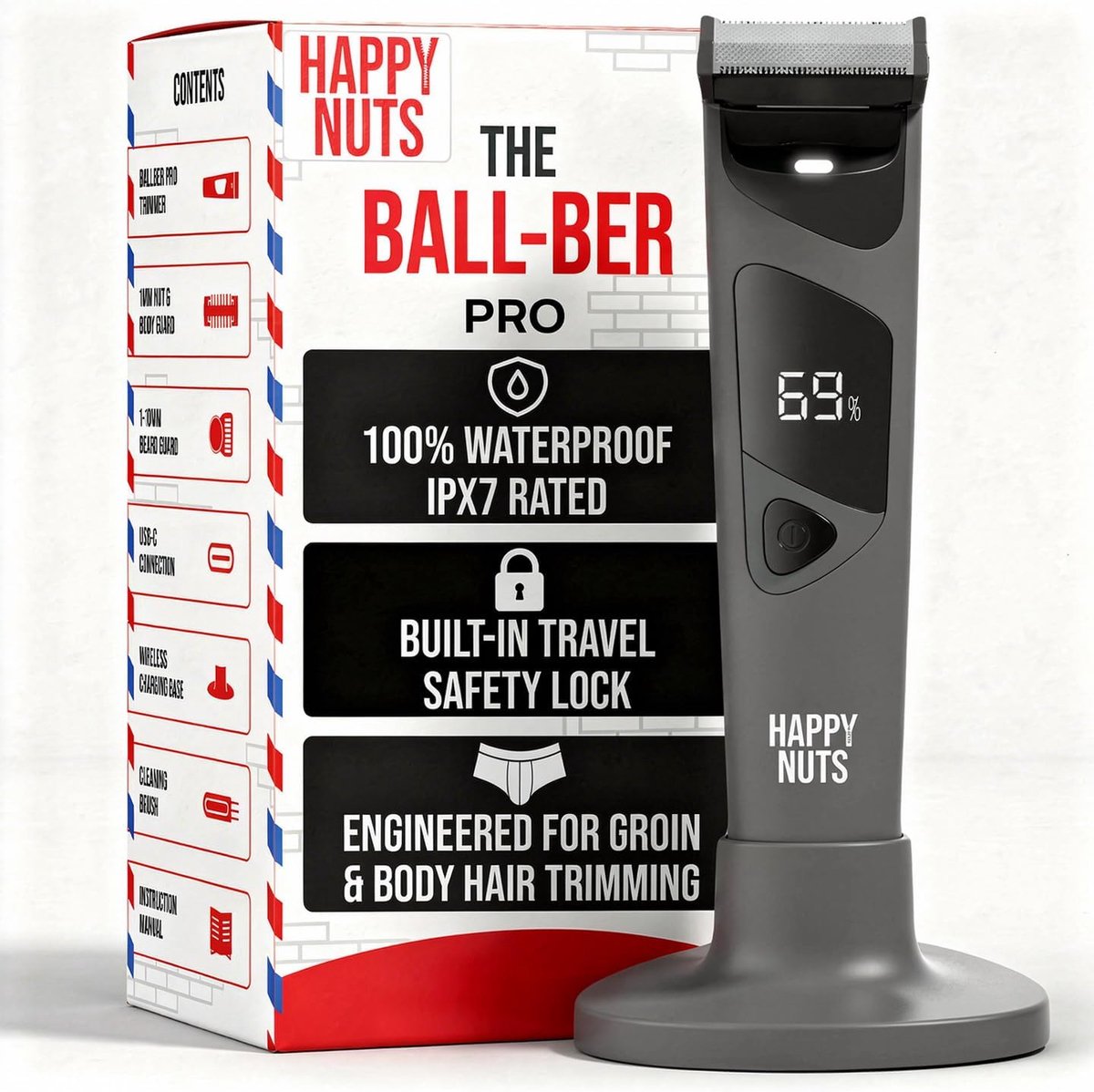 Thijox - Waterdichte Oplaadbare Balscheerapparaat voor Mannen - Ergonomische Liestrimmer met Dubbelzijdig Mes - The Ballber Pro 1.0