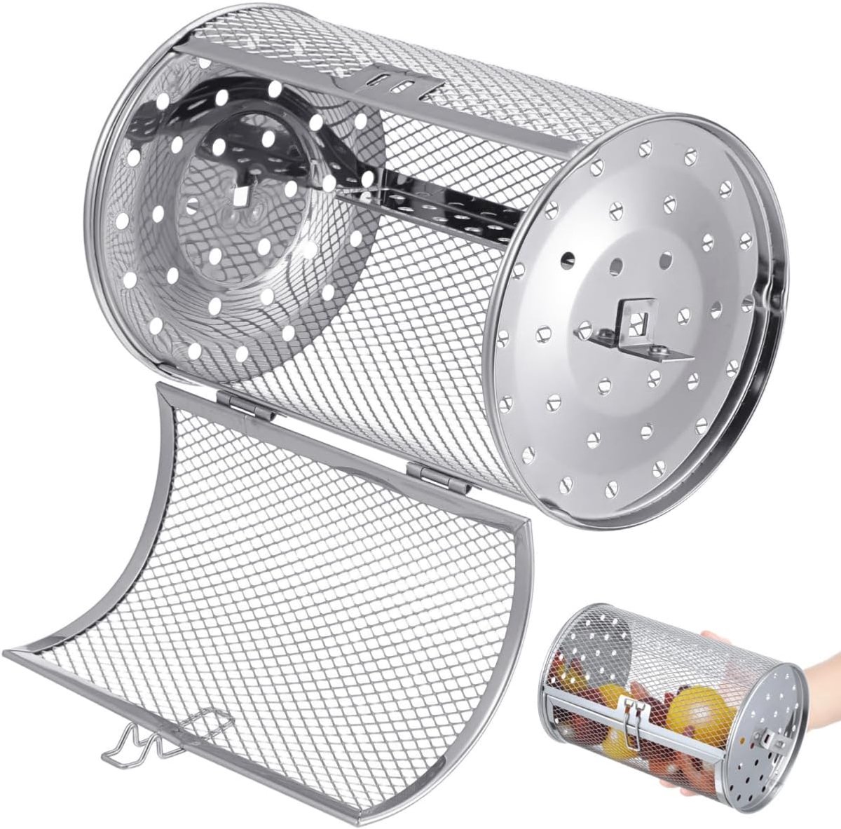 Thijox UKCOCO Draaispies Bakmand voor Airfryer Hittebestendig Roestvrij Staal Beweegbare Deur Ideaal voor Grillen en Bakken van Noten en Gedro
