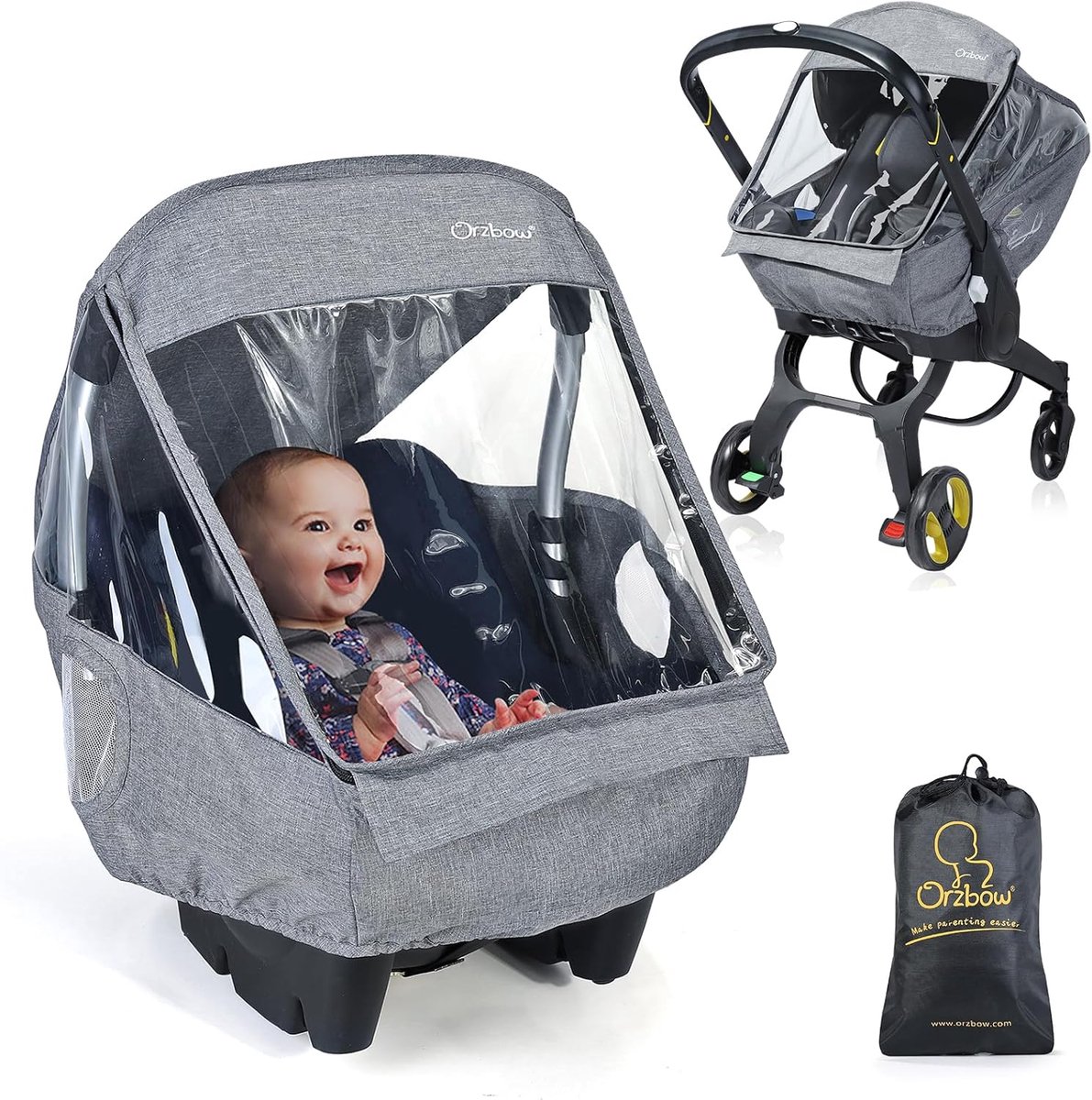 SnelShoppen - Universele Regenhoes voor Baby Autostoel, Ademend en Waterdicht, Lichtgrijs met Handvatopening en Zipper, Ideaal voor Wandelen en Buiten