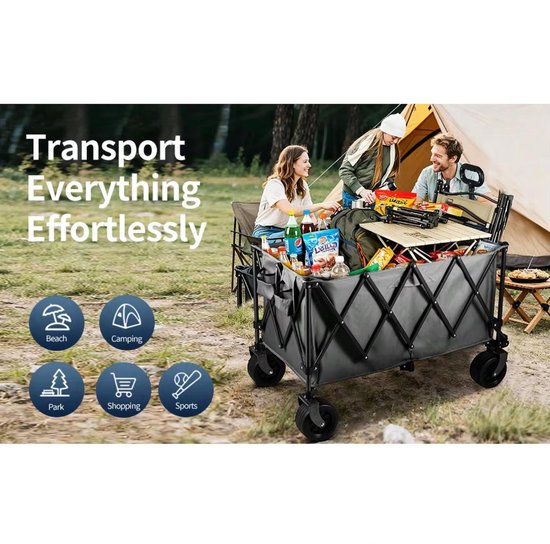 XXL Opvouwbare Bolderkar - 250L Inhoud - 200KG Draagkracht - Heavy Duty Transportkar met All-Terrain Wielen - Inclusief 2 Bekerhouders - Grijs — afbeelding 5