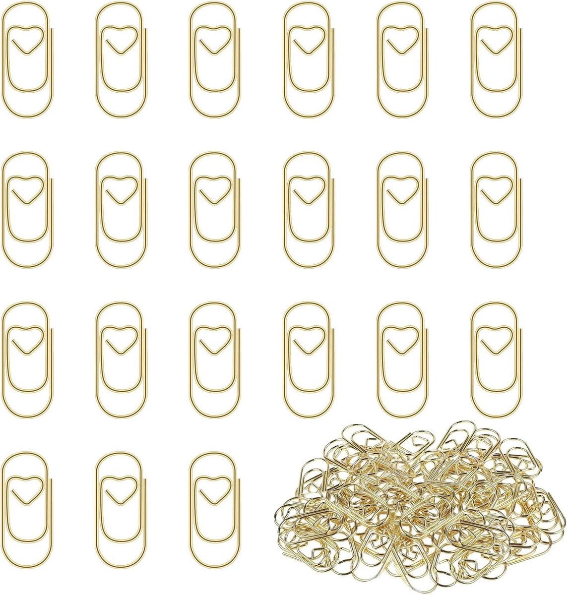 Thijox - 130 Hartvormige Gouden Metalen Paperclips - Decoratieve Ovale Kantoorclips voor Documenten, Dossiers, Klaslokalen, Ansichtkaarten en Geschenk